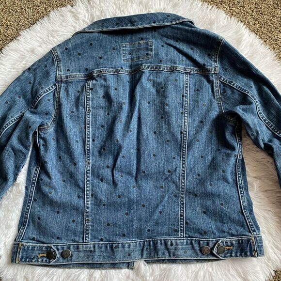 LOFT Polka Dot Jean Jacket Button Front Womens Size Medium - Picture 6 of 10